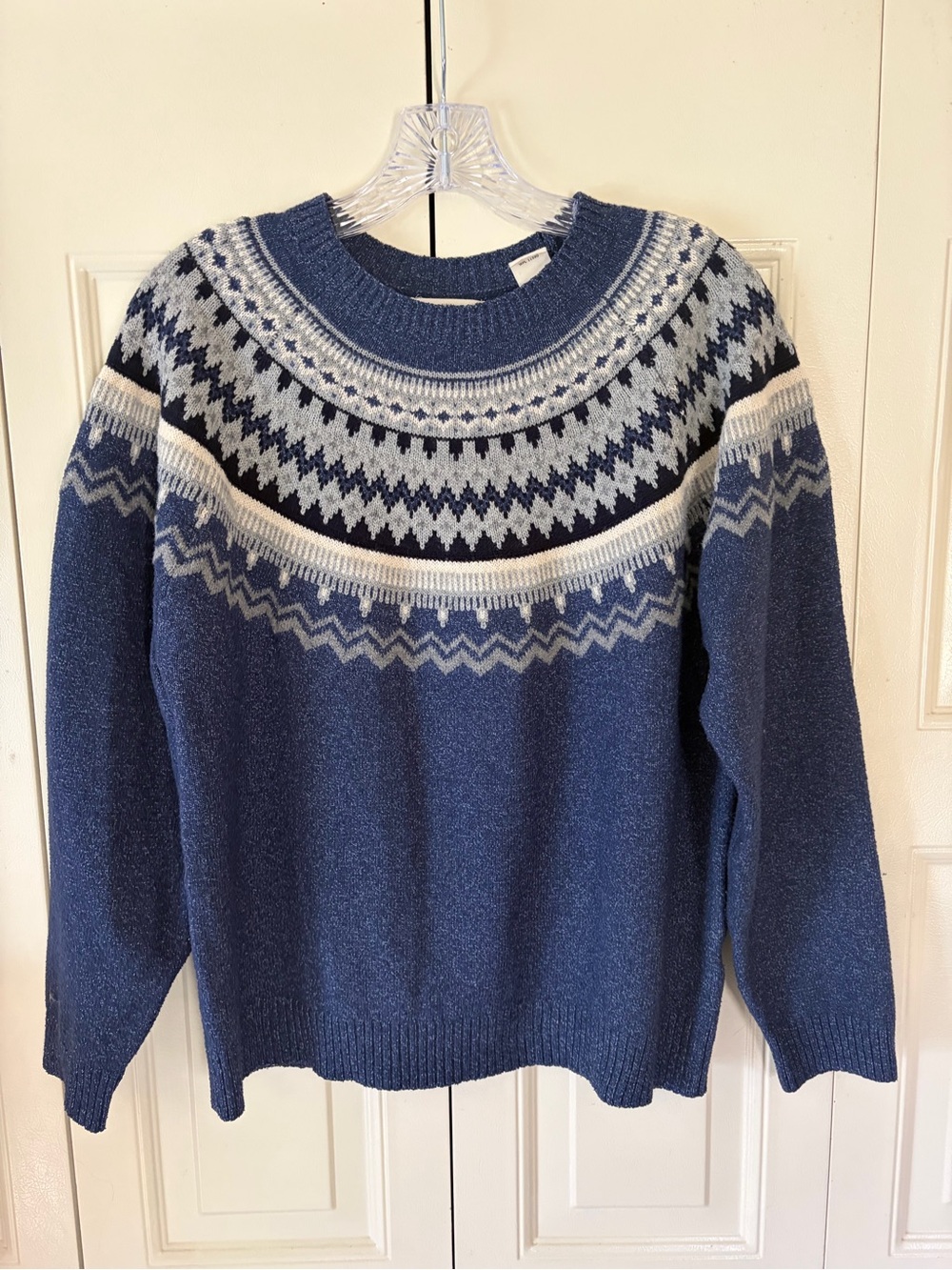 Weatherproof Womens Nordic Fair Isle Sweater Sz Med. Retro Ski Blue Cabincore